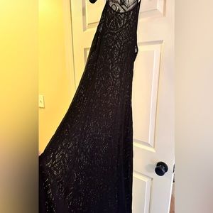 VINTAGE Saelee PARIS Crocheted Laser Cut Spider Web Woven Lace Long Black Dress